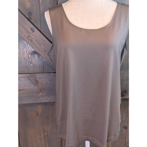 Chico’s Tank Top Blouse Women’s 2 Large Brown Round Neck Sleeveless Stretch - Picture 1 of 8